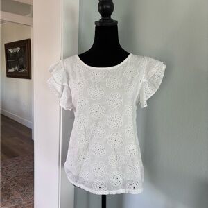 Valentina Naldi women’s embroidered eyelet cotton flutter sleeve blouse small